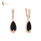 Pear shape Solitaire Colorful drop Stone Rose Gold Russian Lock Earrings