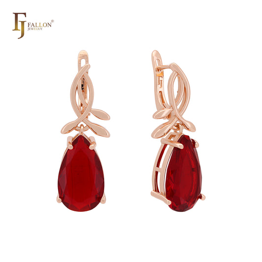 Pear shape Solitaire Colorful CZ Rose Gold Clip-On Earrings