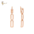 Triple buckle chain linking drop Rose Gold Russian Lock Earrings