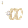 Geometric double white CZs paved 14K Gold, Rose Gold Wedding Set Rings Engagement and Band