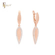 Marquise leaves surrounded white CZs Rose Gold two tone Russian Lock Earrings