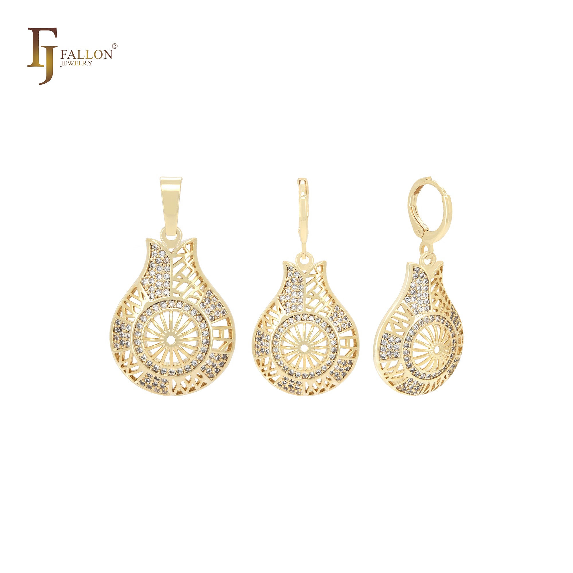 Conjunto de joias de ouro 14K com pingente em formato de garrafa de zircônias cúbicas brancas