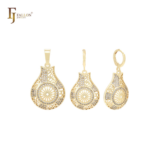 Conjunto de joias de ouro 14K com pingente em formato de garrafa de zircônias cúbicas brancas