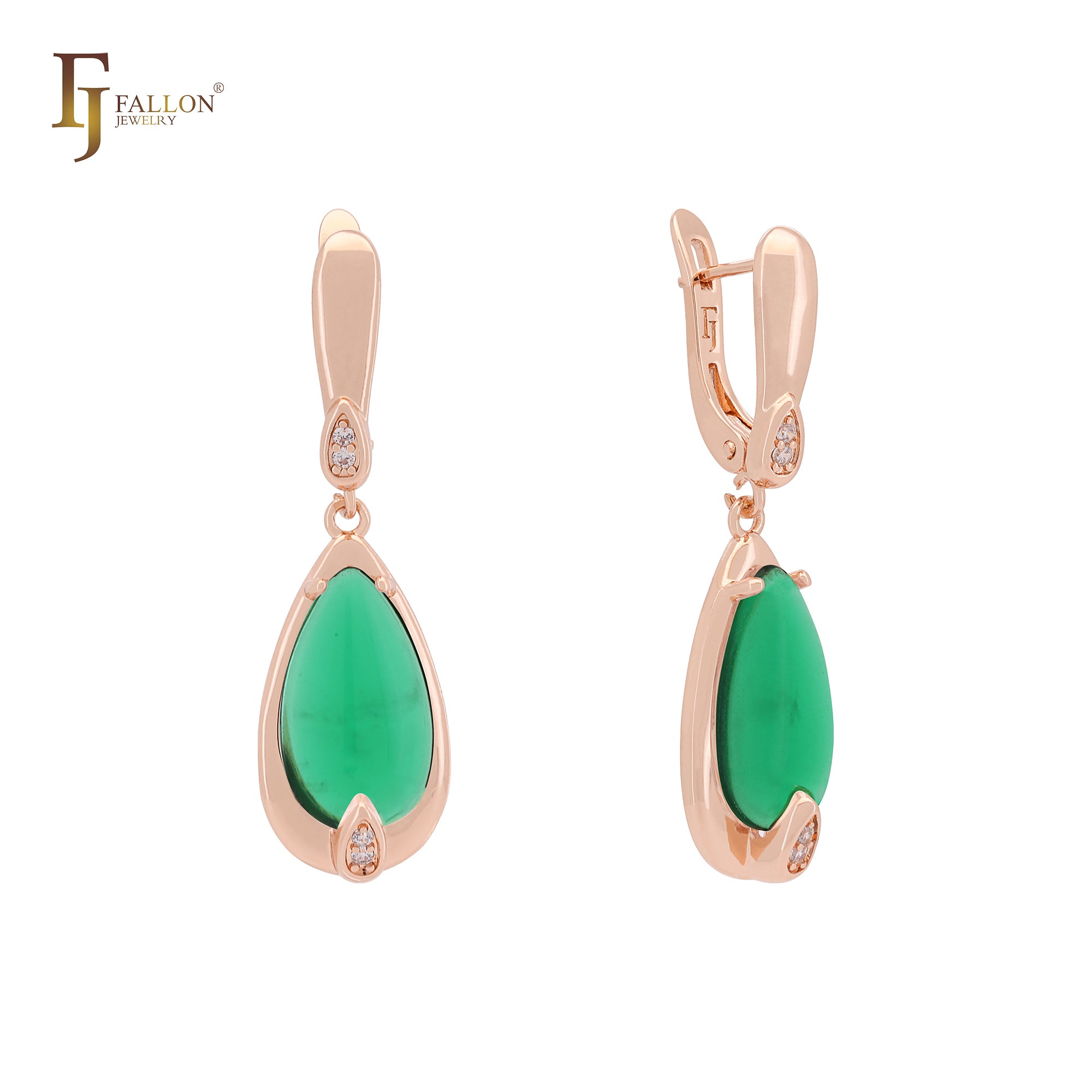 Pear shape Solitaire Colorful drop Stone Rose Gold Russian Lock Earrings