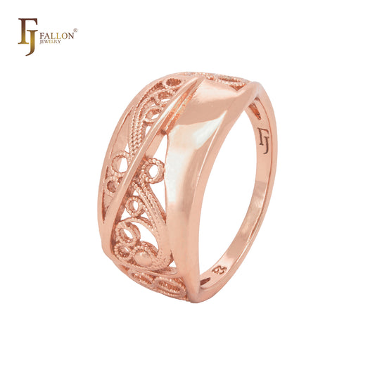 Anéis de moda em ouro rosa com meia filigrana cruzada