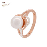 Elegantes anillos de moda de dos tonos en oro rosa con perla redonda