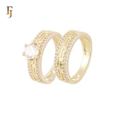 Solitaire white CZs Greek Key Double bands of white CZs 14K Gold, Rose Gold Wedding Set Rings
