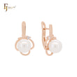 Elegant leaves and pearl Rose Gold Russian Lock Earrings
