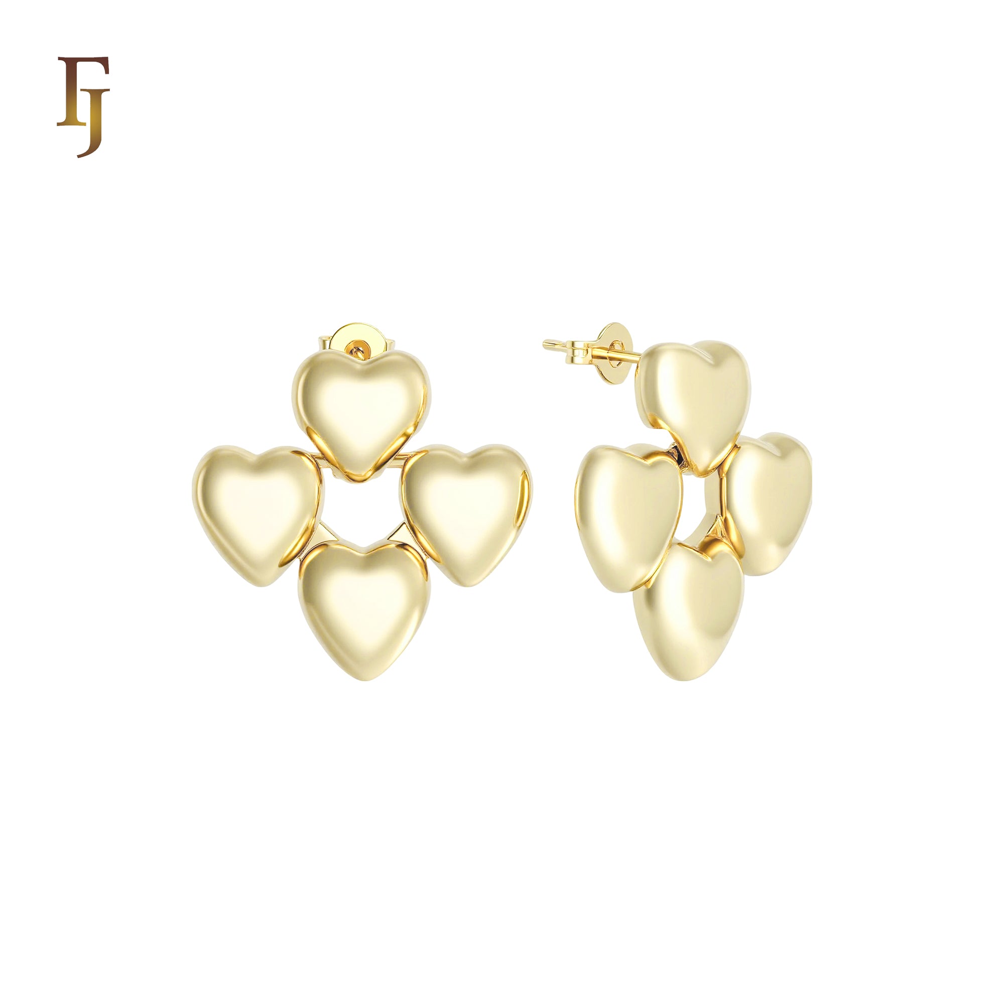 Four multi Hearts 14K Gold, Rose Gold Stud Earrings