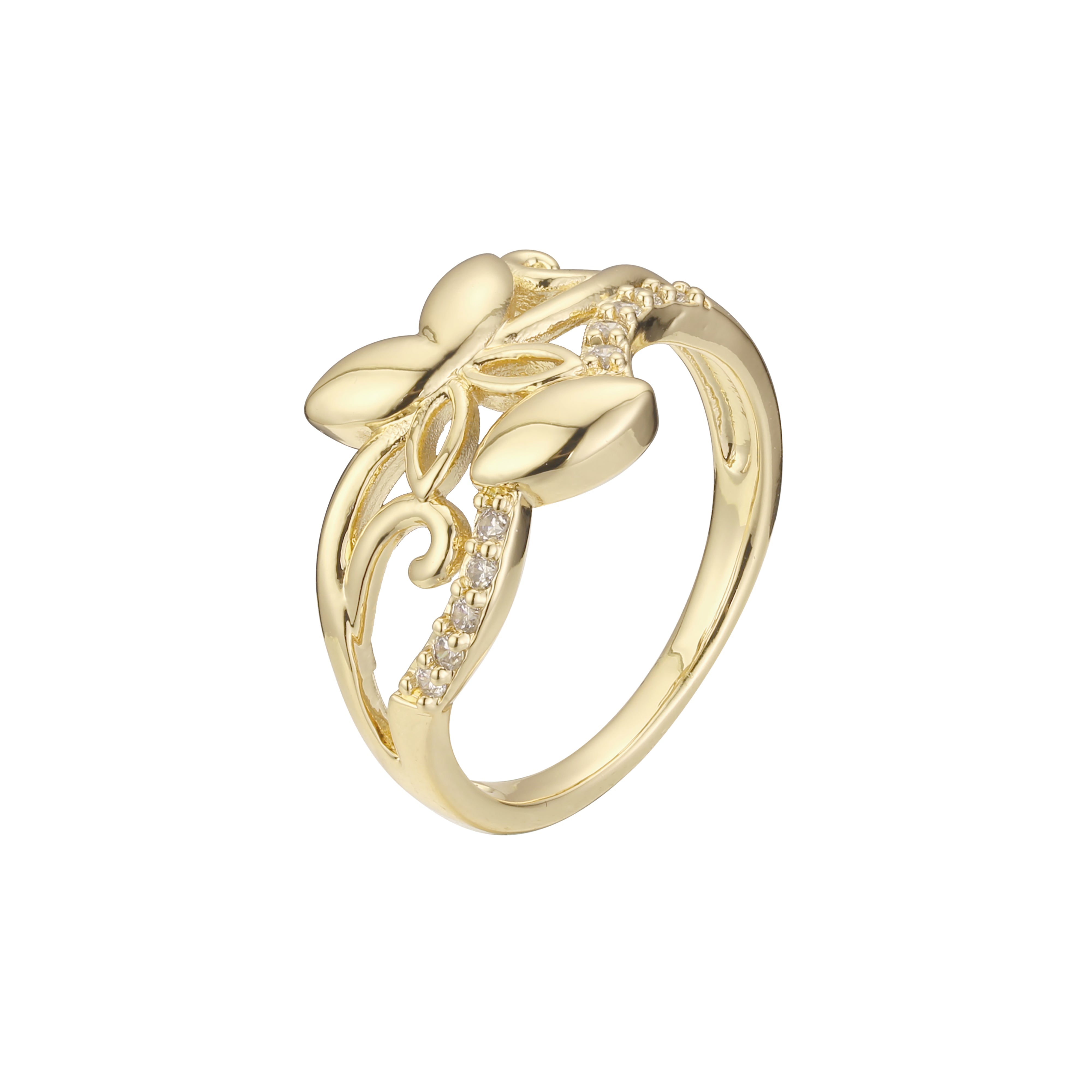 Butterfly plain design rings paving stone in 14K Gold, Rose Gold plating colors