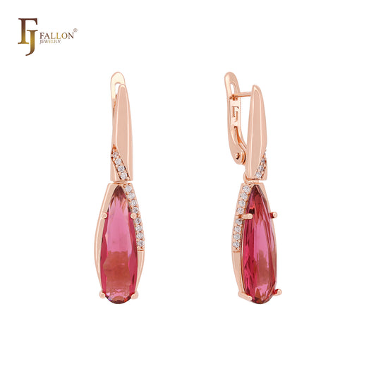 Oval teardrop tall CZ Rose Gold Clip-On Earrings