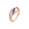 Three blue stones rings paving stones in Rose Gold, two tone plating colors