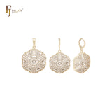 Conjunto de joias de ouro 14K com pingente e zircônias cúbicas brancas sobrepostas em flocos de neve