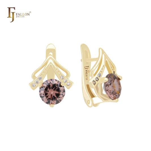 Solitaire Rounded Coffee CZ 14K Gold Clip-On Earrings