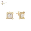 Brincos de pino de ouro 14K com halo de zircônias cúbicas brancas e corte quadrado