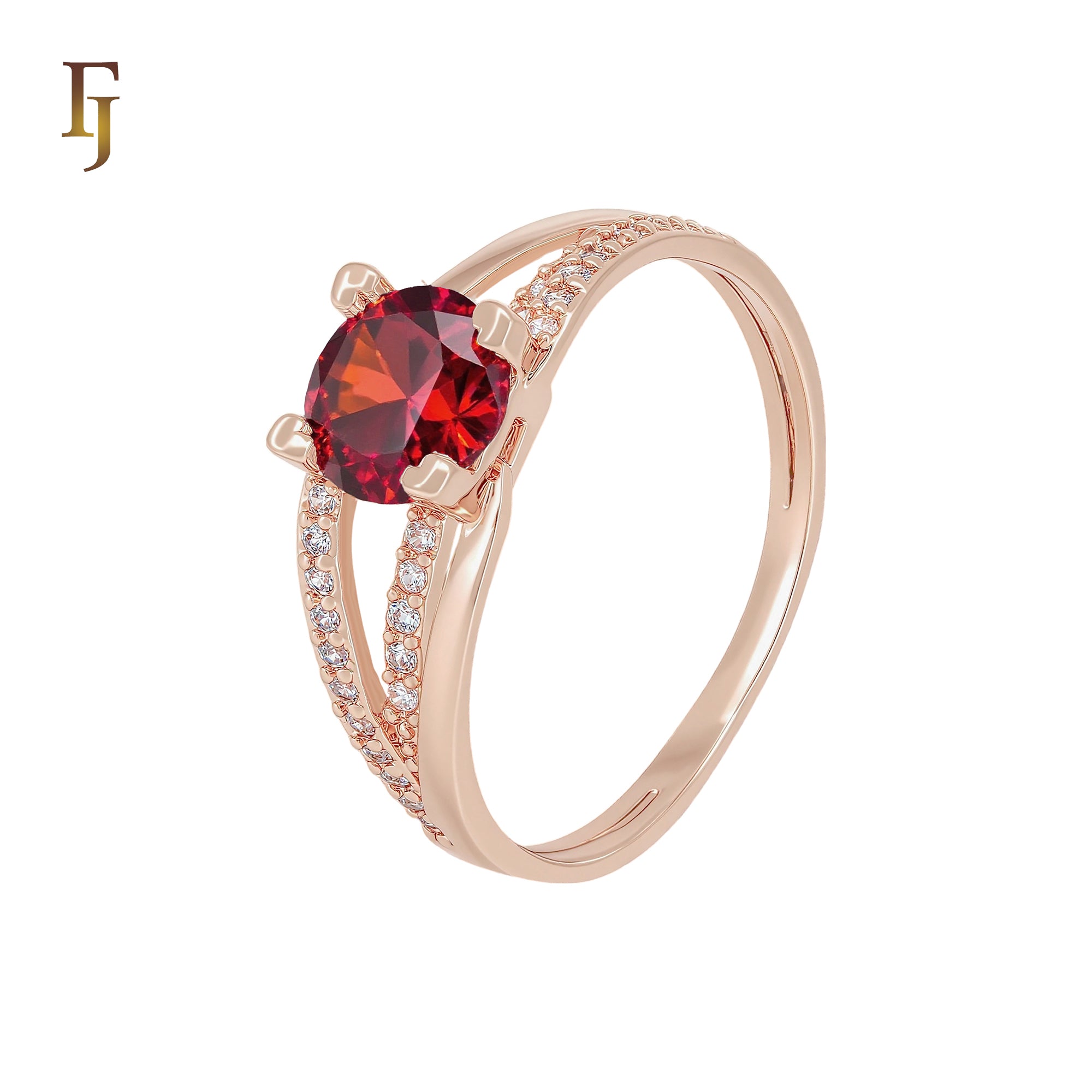 Solitaire Round CZ Colorful paved white CZ Rose Gold Engagement Rings