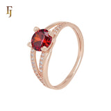 Solitaire Round CZ Colorful paved white CZ Rose Gold Engagement Rings