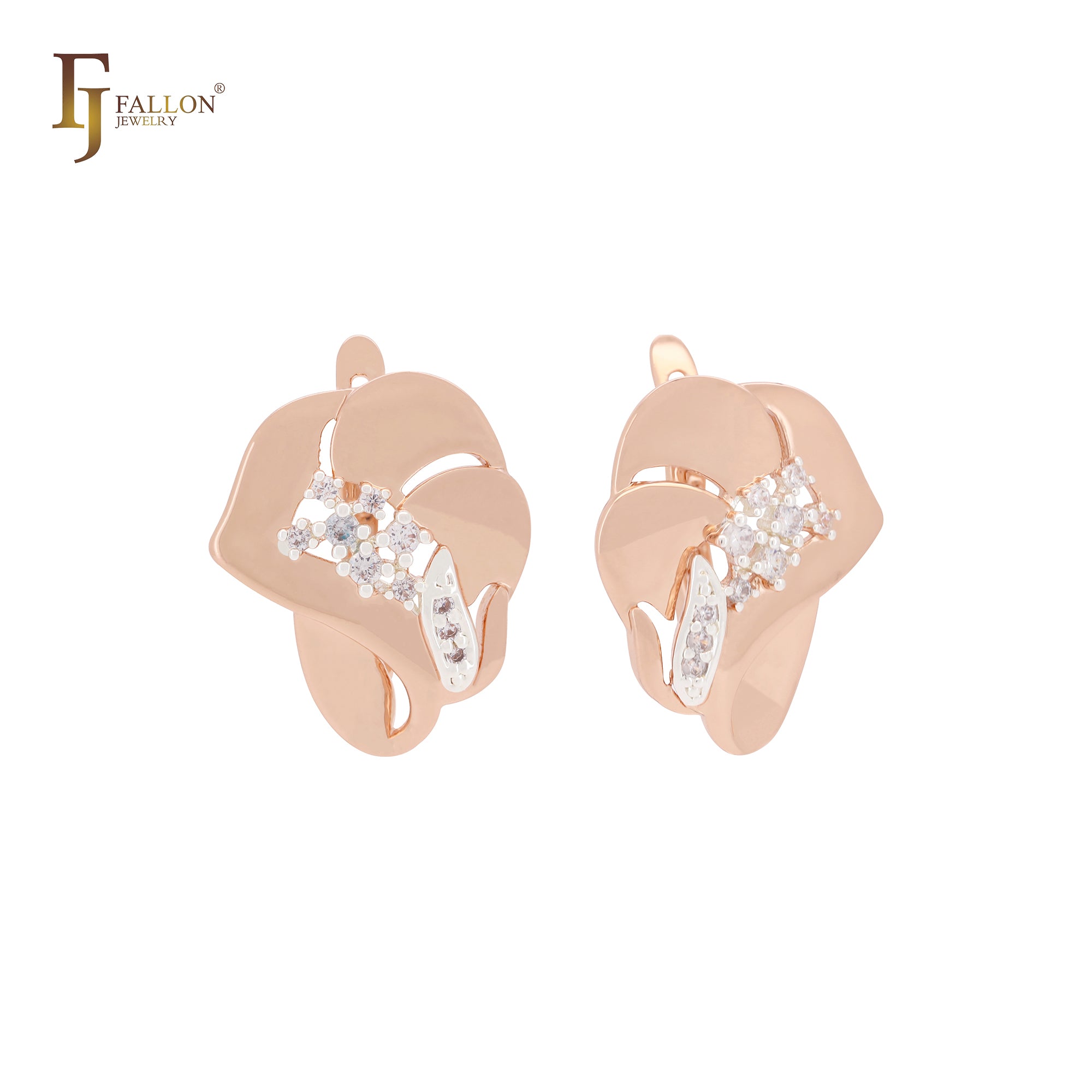 Overlapping rose petals Rose Gold two tone Russian Lock Earrings