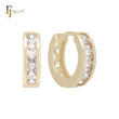 Cluster white Czs Baguette 14K Gold Huggie Earrings