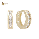 Cluster white Czs Baguette 14K Gold Huggie Earrings