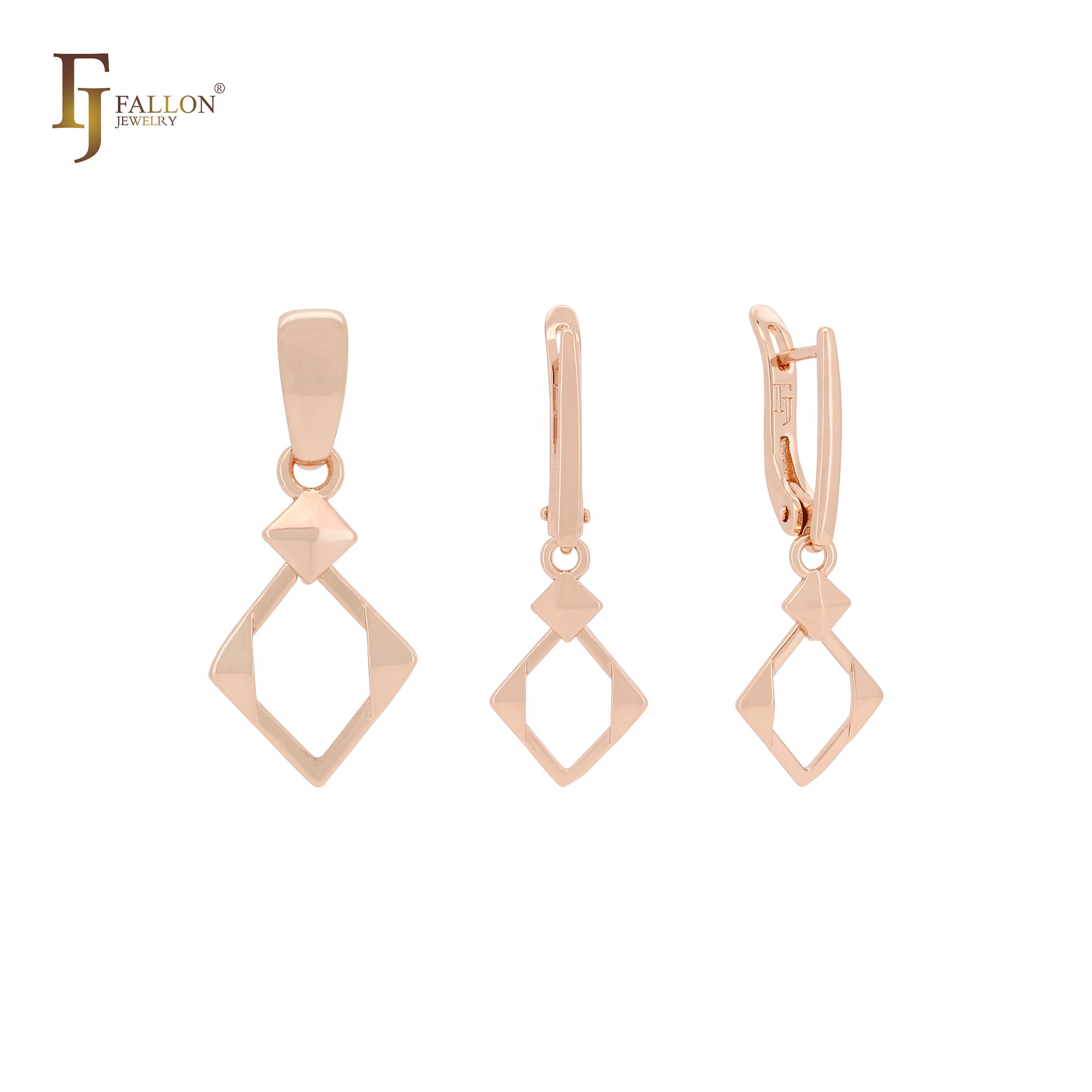 Rombus unter einem Rombus baumelnden 585 Roségold Schmuckset mit Anhänger