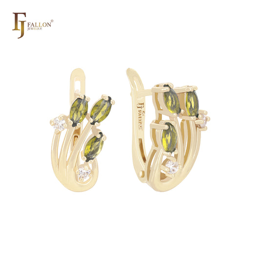 Triple Marquise Deep Blue CZs flower Rose Gold Russian Lock Earrings