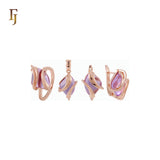 🔥 Double Ribbons clawed elegant Solitaire Colorful CZ Rose Gold Jewelry Set with Rings and Pendant