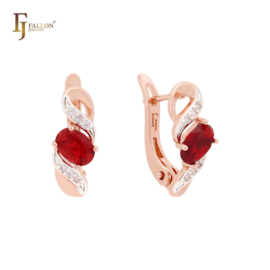 Ribbon clawed oval cut solitaire cz Rose Gold two tone Russian Lock Earrings