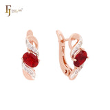 Ribbon clawed oval cut solitaire cz Rose Gold two tone Russian Lock Earrings