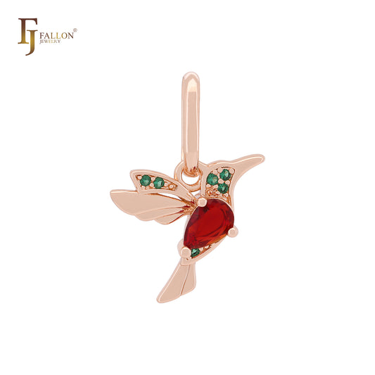 Colgante de animal en oro rosa con colibrí y circonitas cúbicas de colores