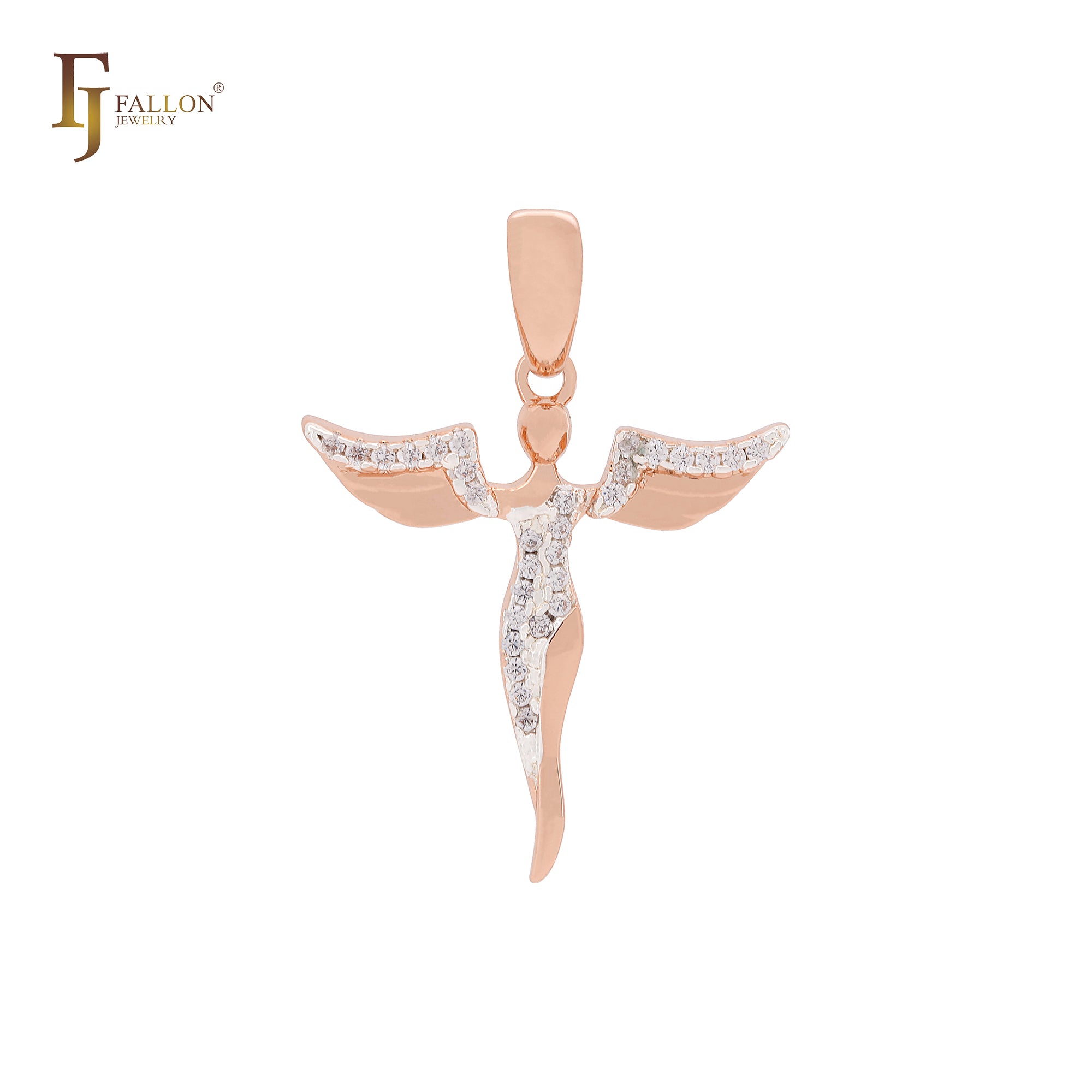 El ángel danzante de circonitas blancas Colgante de oro rosa de dos tonos