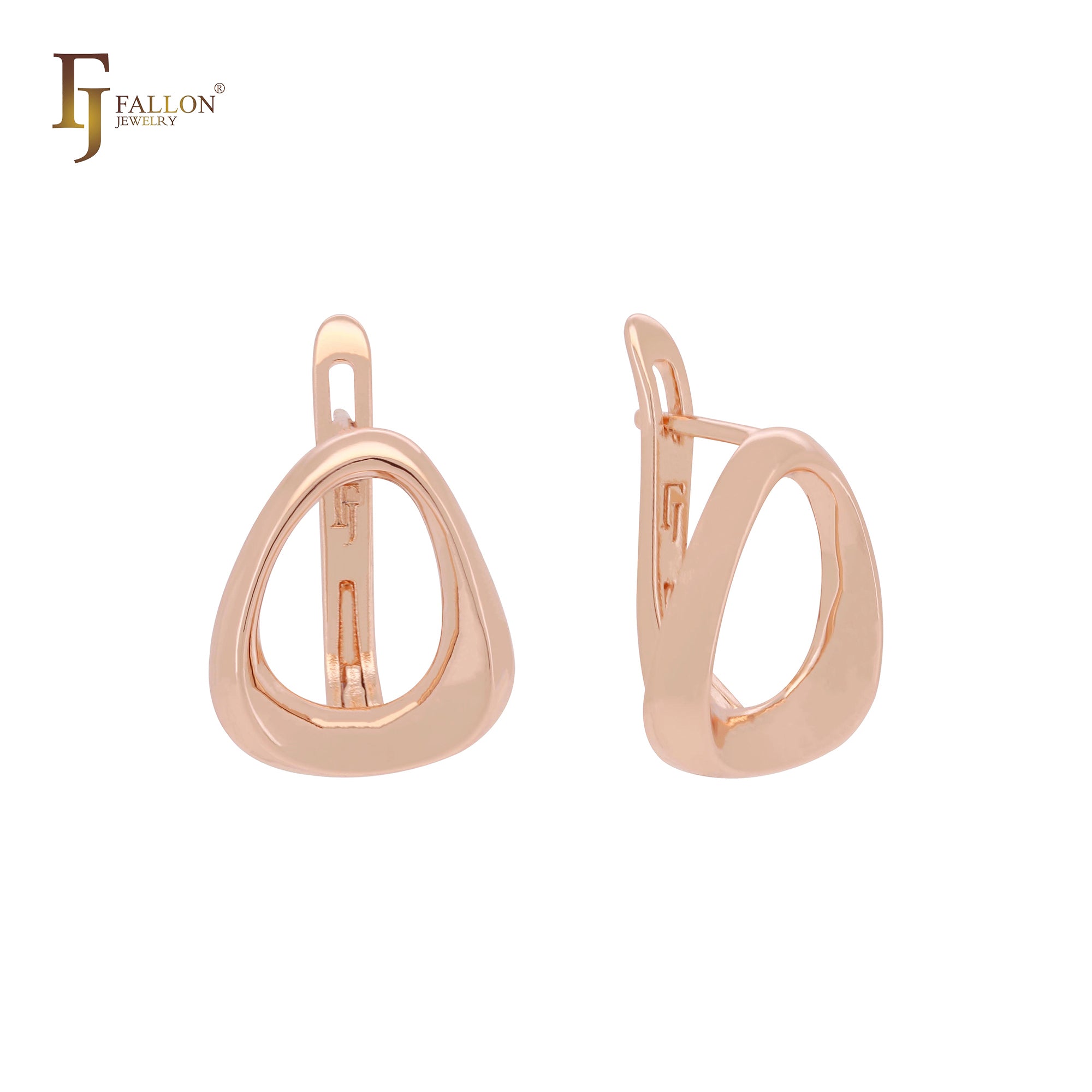 Geometric streamline Rose Gold Russian Lock Earrings