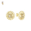 Rounded rope circle wide flora white CZs 14K Gold, Rose Gold Stud Earrings