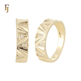 Solitaire white CZs Ribbon bands of double white CZs 14K Gold, Rose Gold Wedding Set Rings