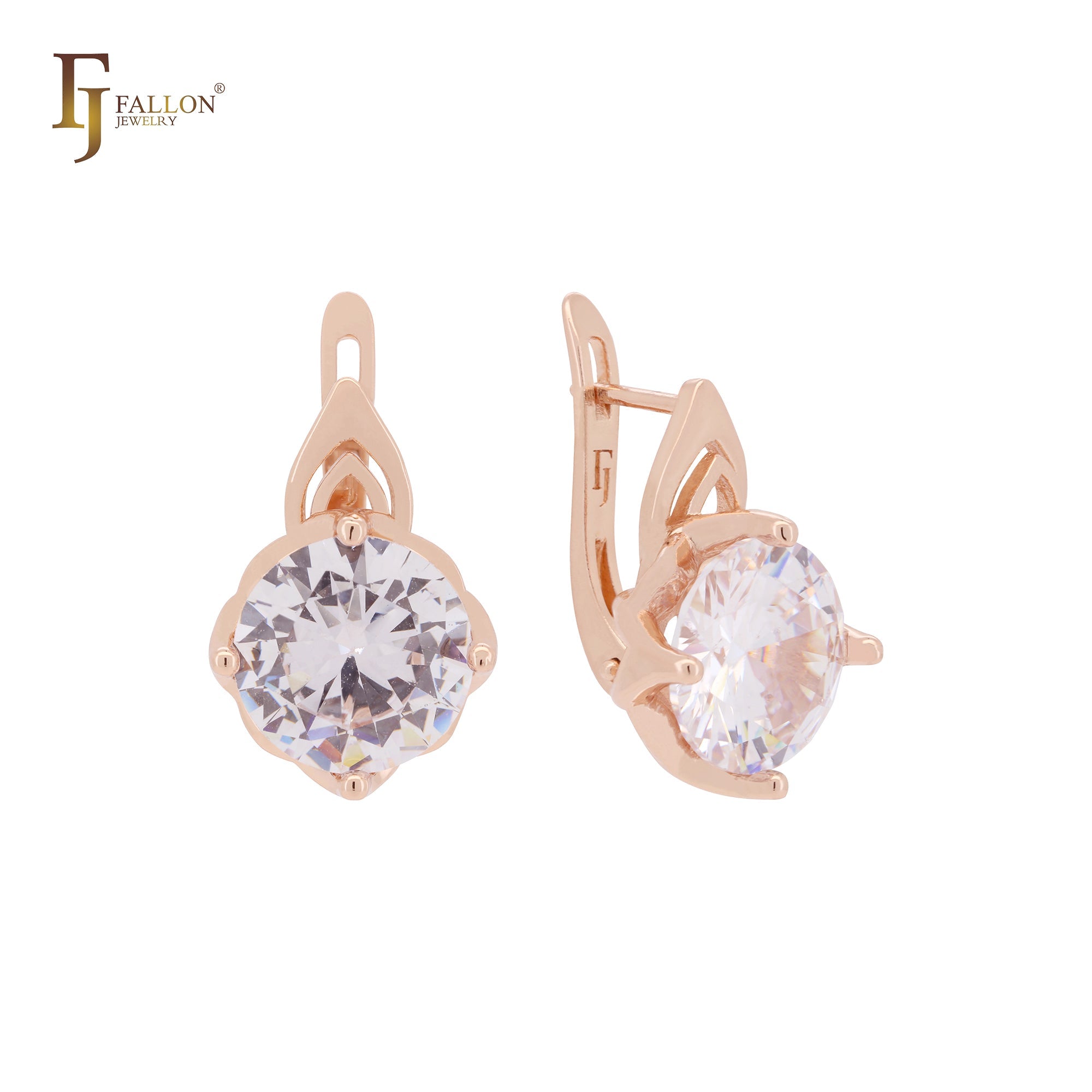 Conjunto de joyas de oro rosa con circonita cúbica blanca de corte redondo y gran solitario con anillos