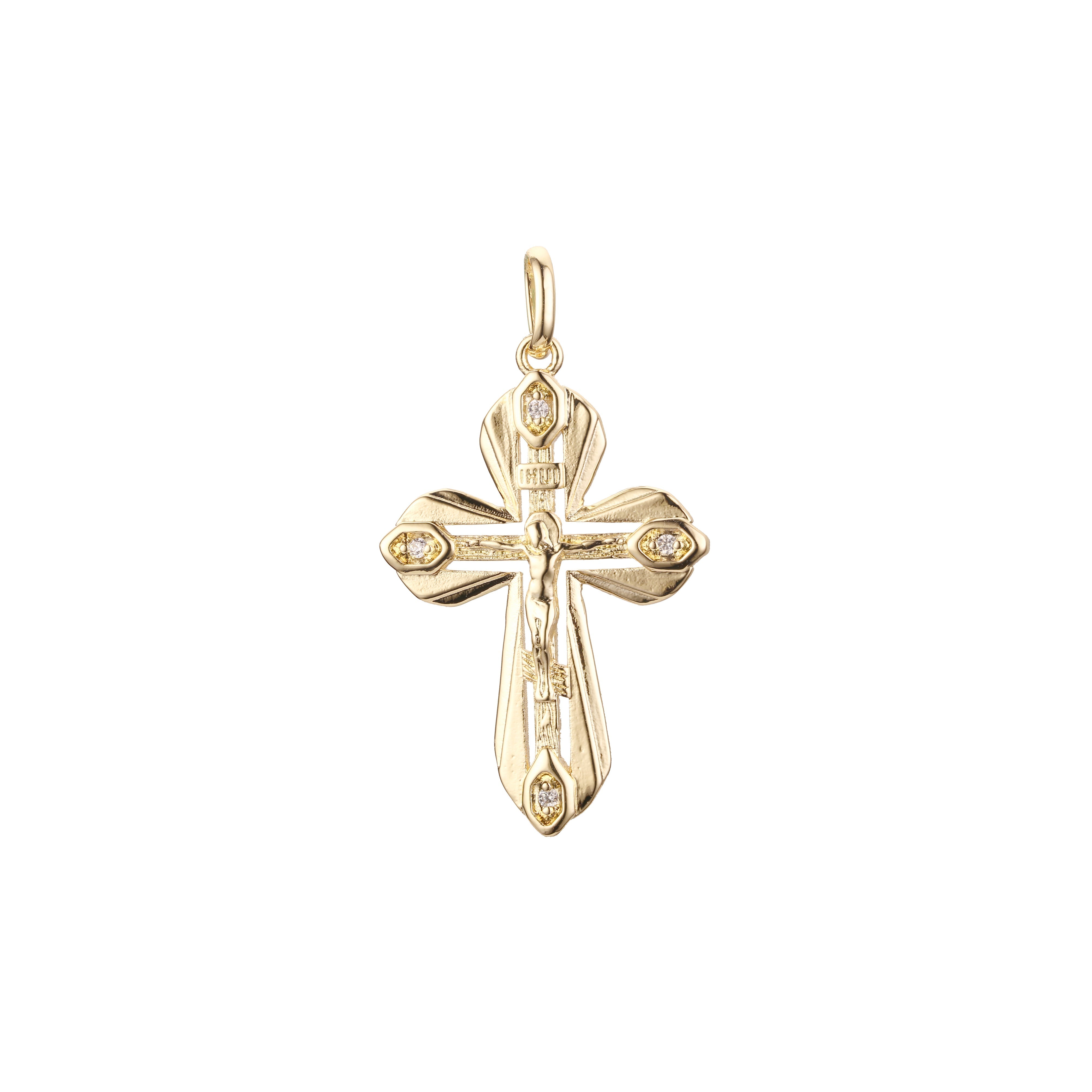 Pingente de cruz ortodoxa em ouro rosa de dois tons, cores banhadas a ouro 14K