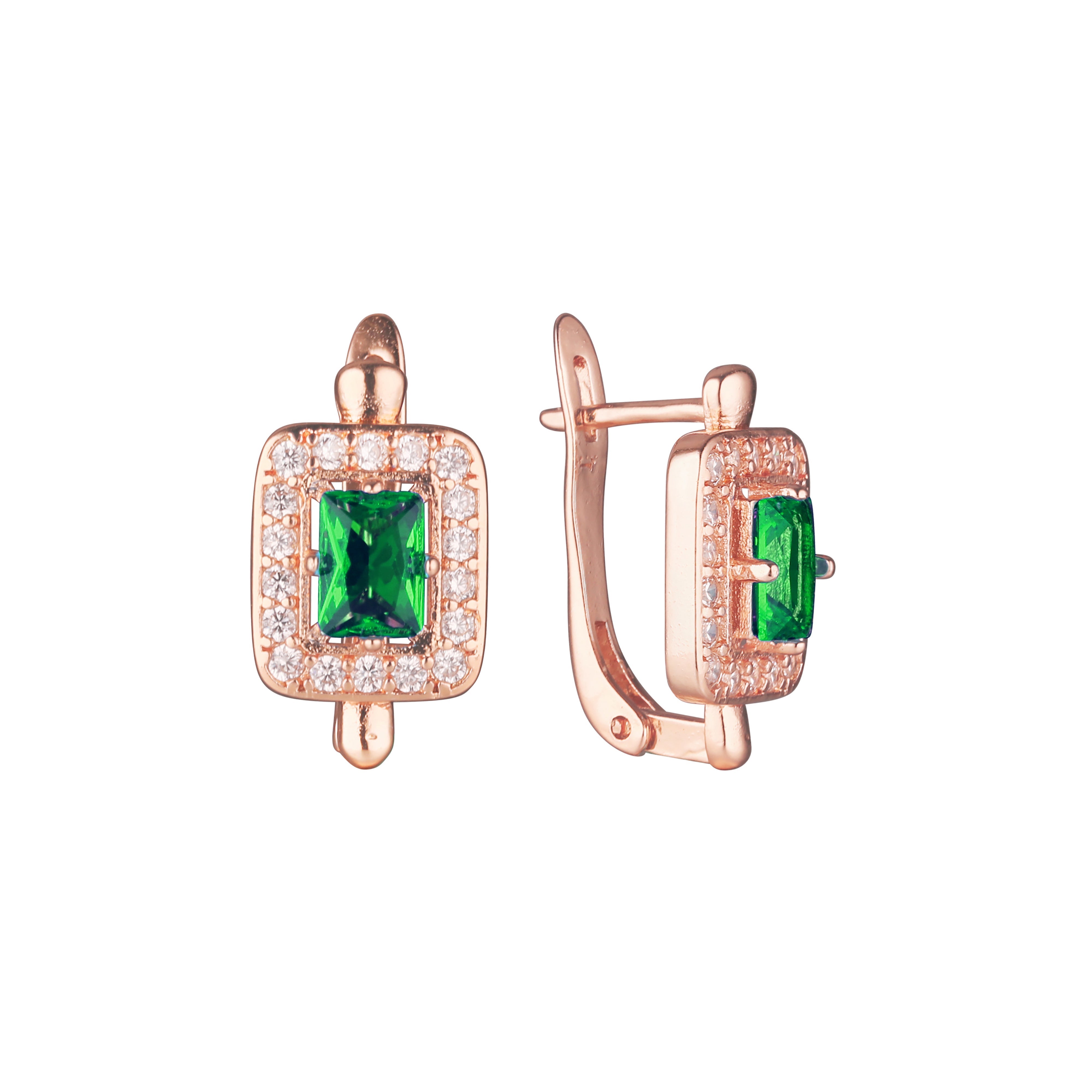 Elegante rechteckige Halo-Cluster-Ohrringe aus Roségold mit Zirkonia