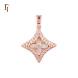Lucky star Halo white CZs Clover of Black or white Onyx 14K Gold, Rose Gold Pendant