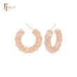 Rhombus textured shaped C Hoop 14K Gold, Rose Gold, White Gold Stud Earrings