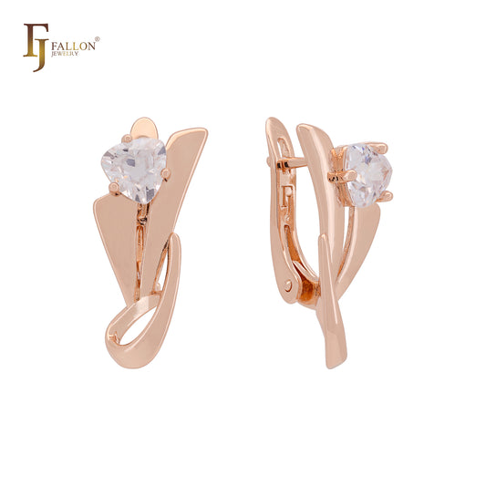 Triangular  Solitaire White CZ Rose Gold Clip-On Earrings