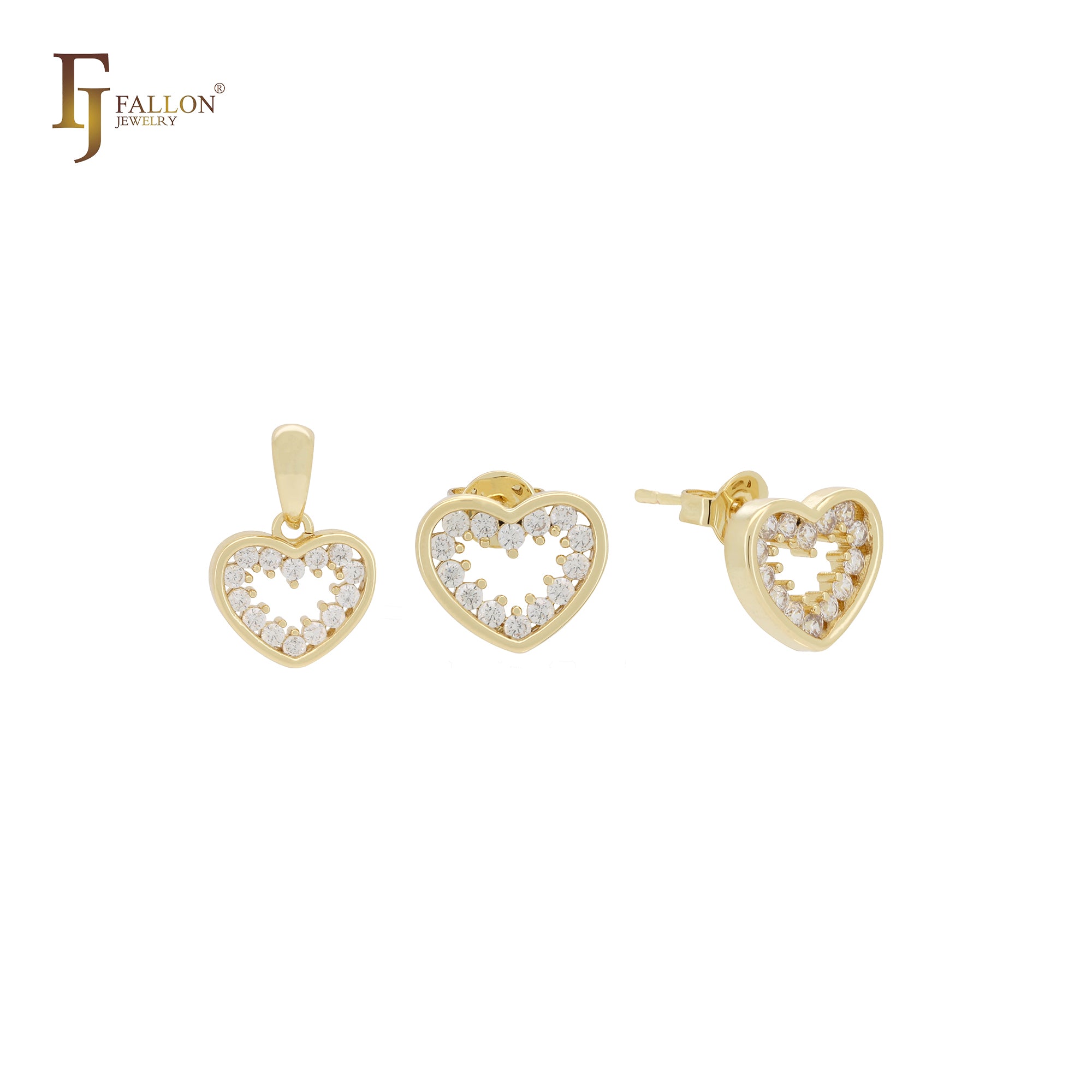Cluster weiße CZs Halo herzhaftes Herz 14K Gold Schmuckset mit Anhänger