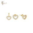 Cluster weiße CZs Halo herzhaftes Herz 14K Gold Schmuckset mit Anhänger