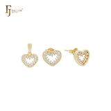 Cluster weiße CZs Halo herzhaftes Herz 14K Gold Schmuckset mit Anhänger
