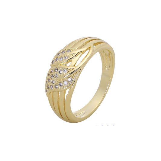 Cinco anéis de banda com folhas em ouro 14K, cores banhadas a ouro rosa
