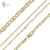 Mariner link 弧形锤打链条，镀 14K 金、玫瑰金，两种色调