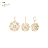 Achteckige Schneeflocke mit weißem Zirkonia-Cluster, 14 Karat Gold, Schmuckset mit Anhänger