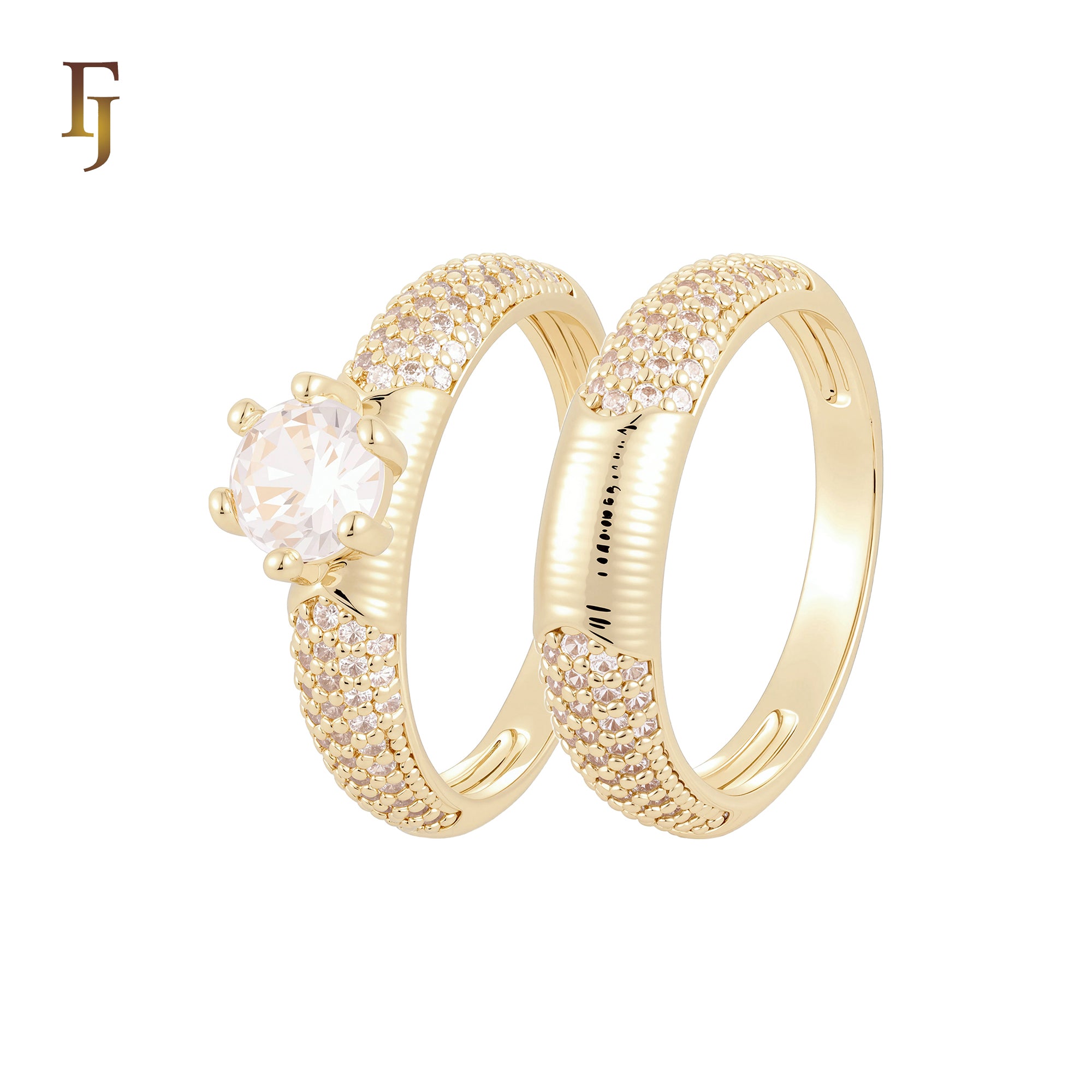 Great Five rows cluster white CZs paved 14K Gold, Rose Gold Wedding Set Rings Engagement and Band