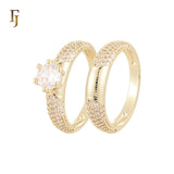 Great Five rows cluster white CZs paved 14K Gold, Rose Gold Wedding Set Rings Engagement and Band
