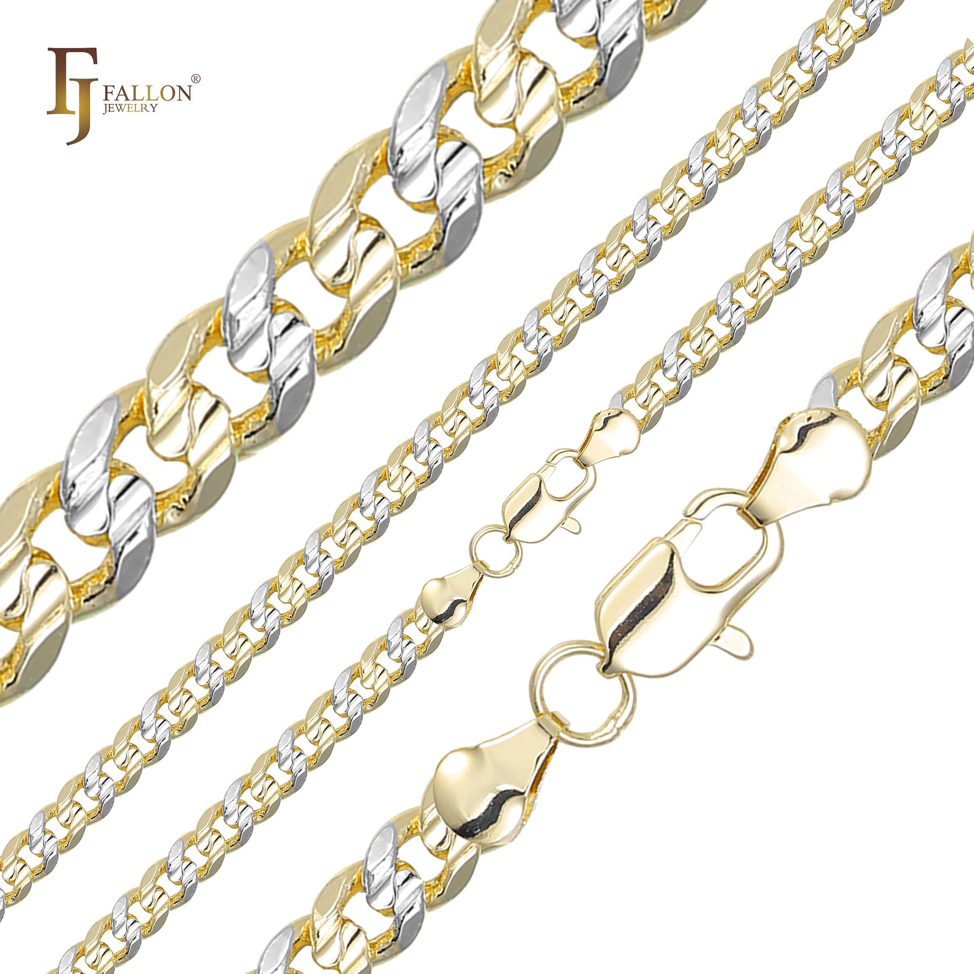 Cadenas con doble ranura central de eslabones cubanos estilo clásico de Miami chapadas en oro de 14 quilates, oro rosa, dos tonos