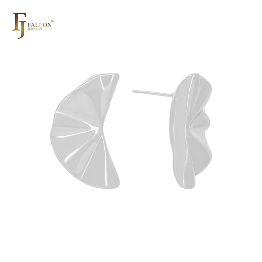 Half leave shaped 14K Gold, Rose Gold, White Gold Stud Earrings
